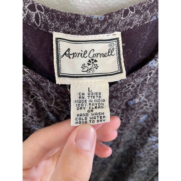 Vintage April Cornell Womens Black Dress L rayon Floral‎ Sleeveless long dress - Picture 3 of 6